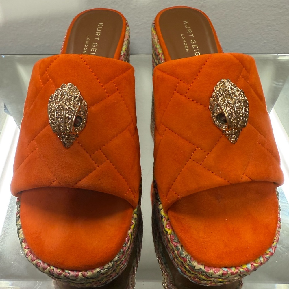 Kurt Geiger Orange Quilted Platform Slides